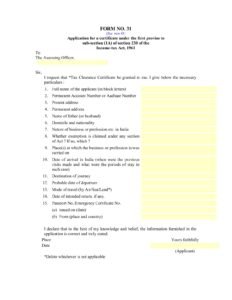 Income Tax Form No.31 Download Application for a certificate under the first proviso to sub-section (1A)