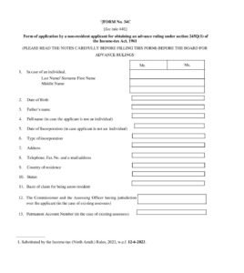 Income Tax Form No.34C Downlaod Form of application by a non-resident applicant for obtaining