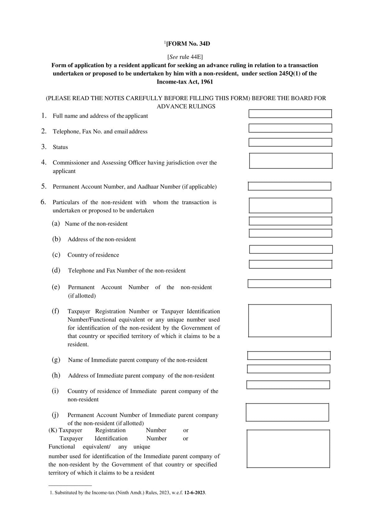 Income Tax Form No.34D Download Form of application by a resident applicant for seeking