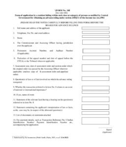 Income Tax Form No.34E Download Form of application by a resident falling within such class or category