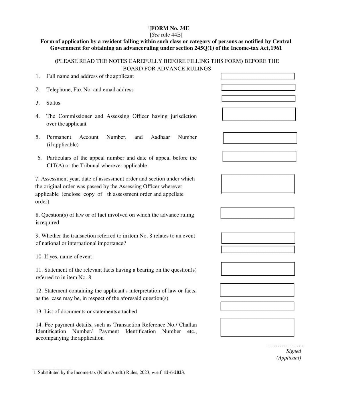 Income Tax Form No.34E Download Form of application by a resident falling within such class or category