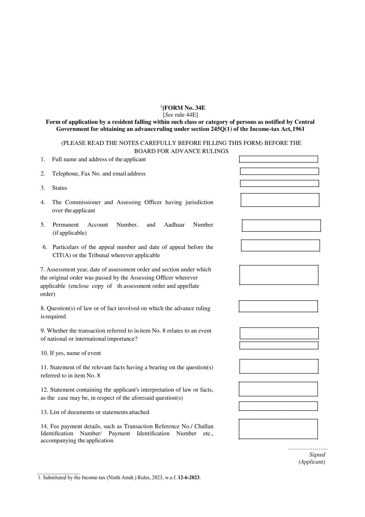 Income Tax Form No.34E Download Form of application by a resident falling within such