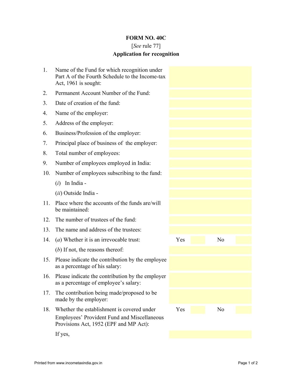 Income Tax Form No.40C Download Application for recognition