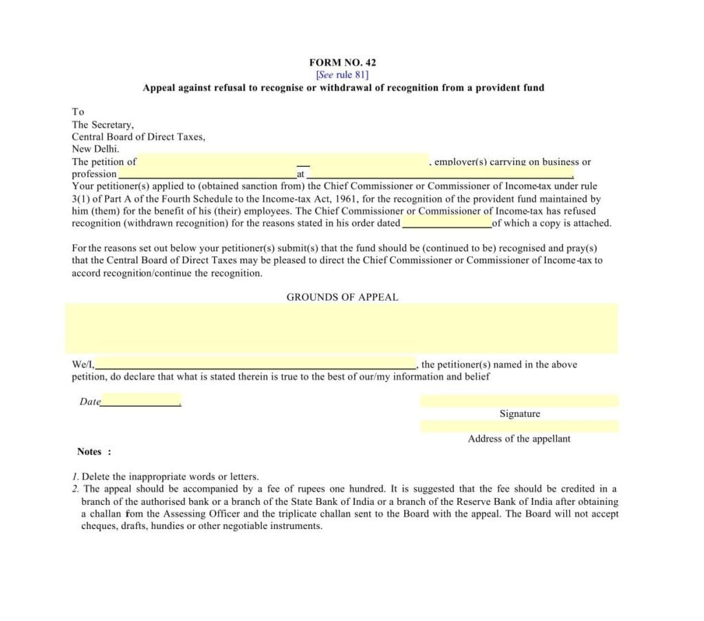 Income Tax Form No.42 Download Appeal against refusal to recognise or ...