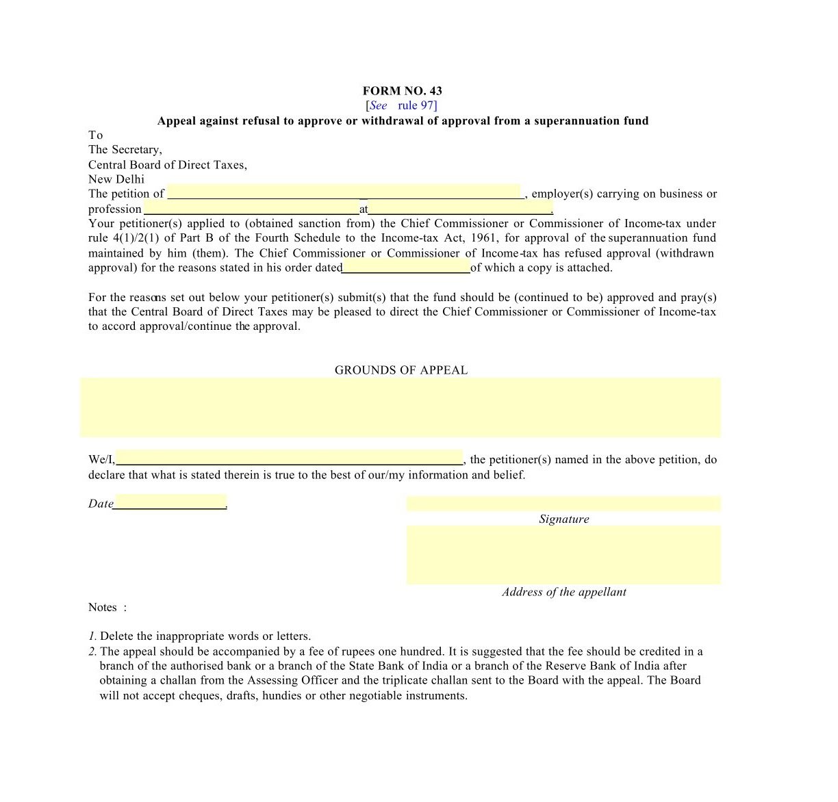 Income Tax Form No.43 Download Appeal against refusal to approve or withdrawal of approval from a superannuation fund