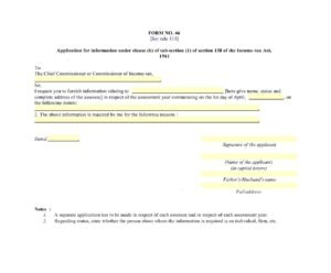 Income Tax Form No.46 Download Application for information under clause (b) of sub-section (1)
