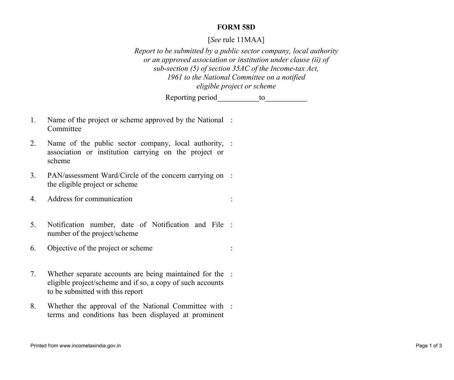 Income Tax Form No.58D Download Report to be submitted by a public sector company,