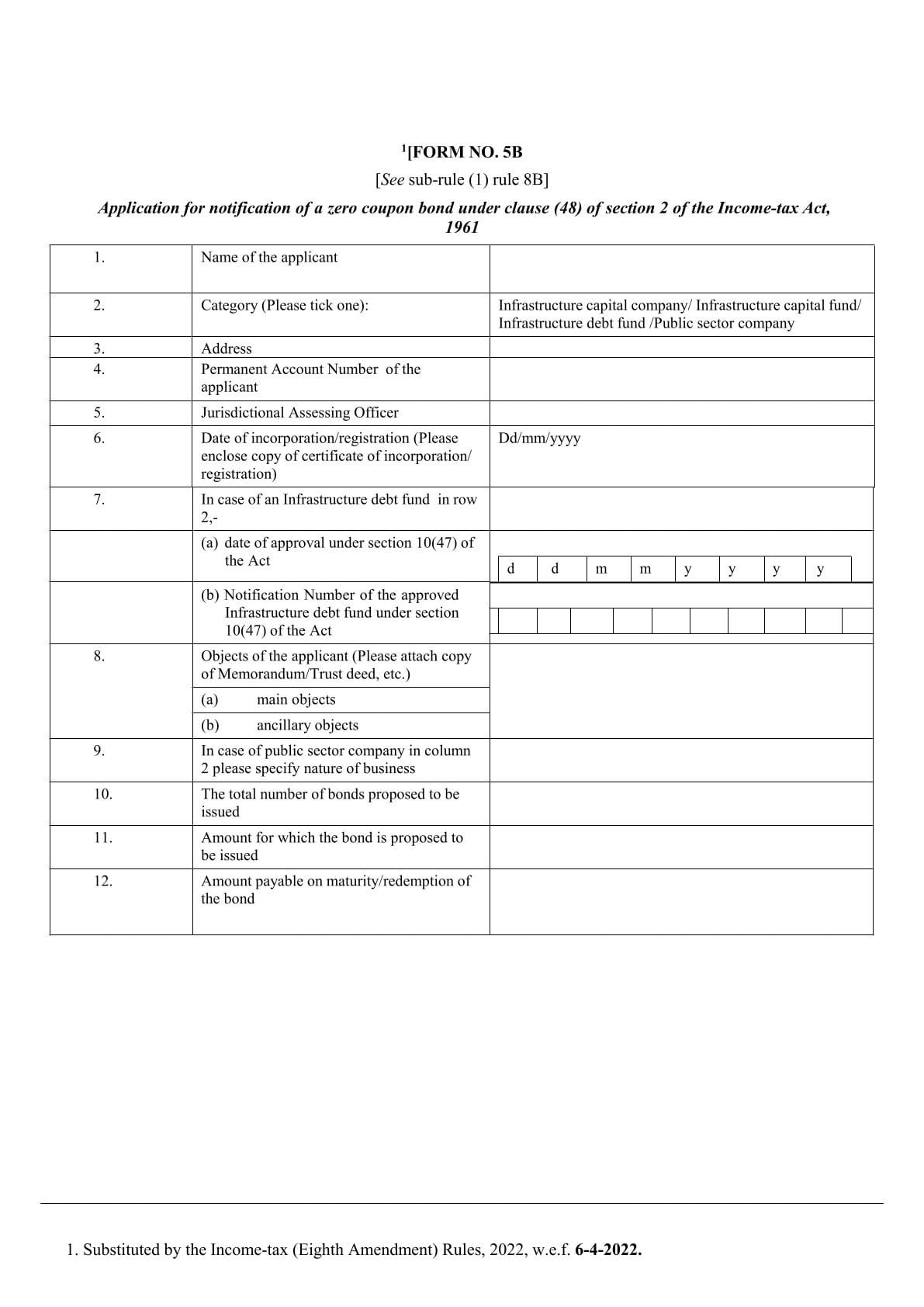 Income Tax Form No.5B Download Application for notification of a zero coupon bond under clause (48)