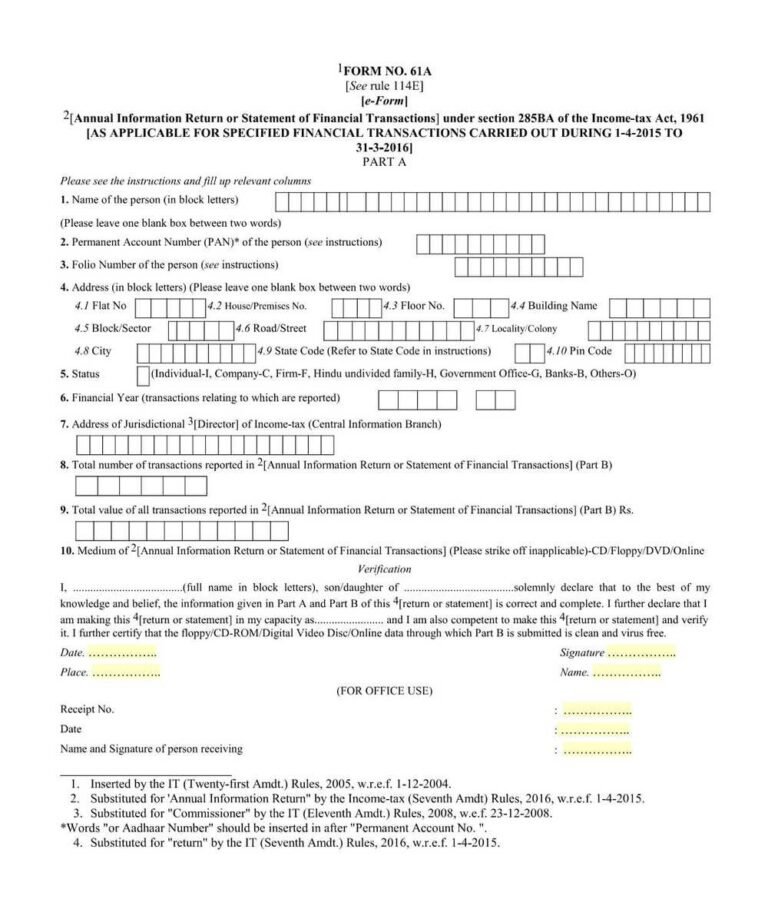 Natera Income Form.pdf Income Tax Form No.61A (FOR FINANCIAL YEAR 2014-15) Download Annual ...