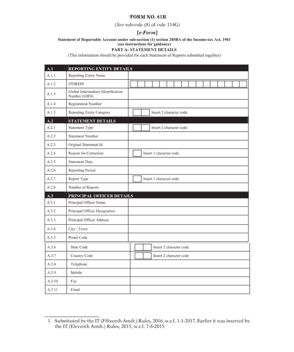 Income Tax Form No.61B Download Statement of Reportable Account under sub-section (1)