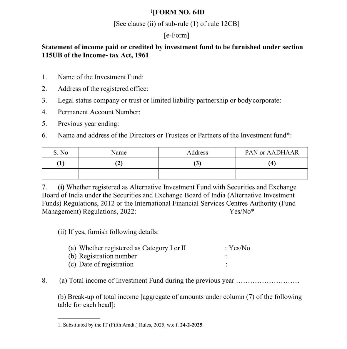 Income Tax Form No.64D Download Statement of income paid or credited by investment
