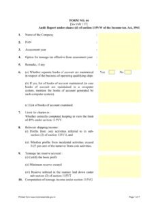 Income Tax Form No.66 Download Audit Report under clause (ii) of section 115VW of the Income-tax Act, 1961