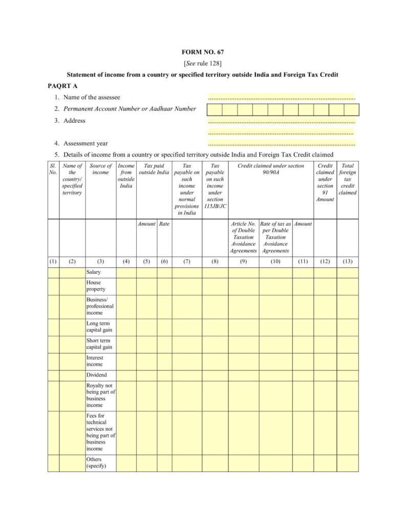Income Tax Form No.67 Download Statement of income from a country or ...