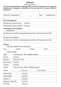 Vehicle Recall Form 50A	Download submitted by Investigating Officer to vehicle