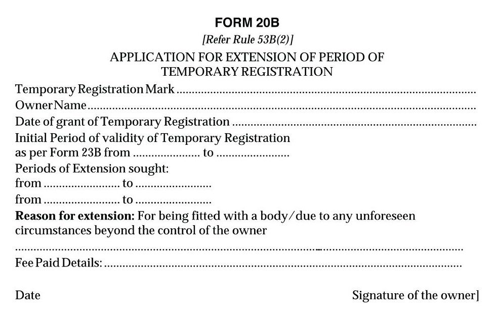 Vehicles Related Form 20B Download Application for extension of period of temporary registration