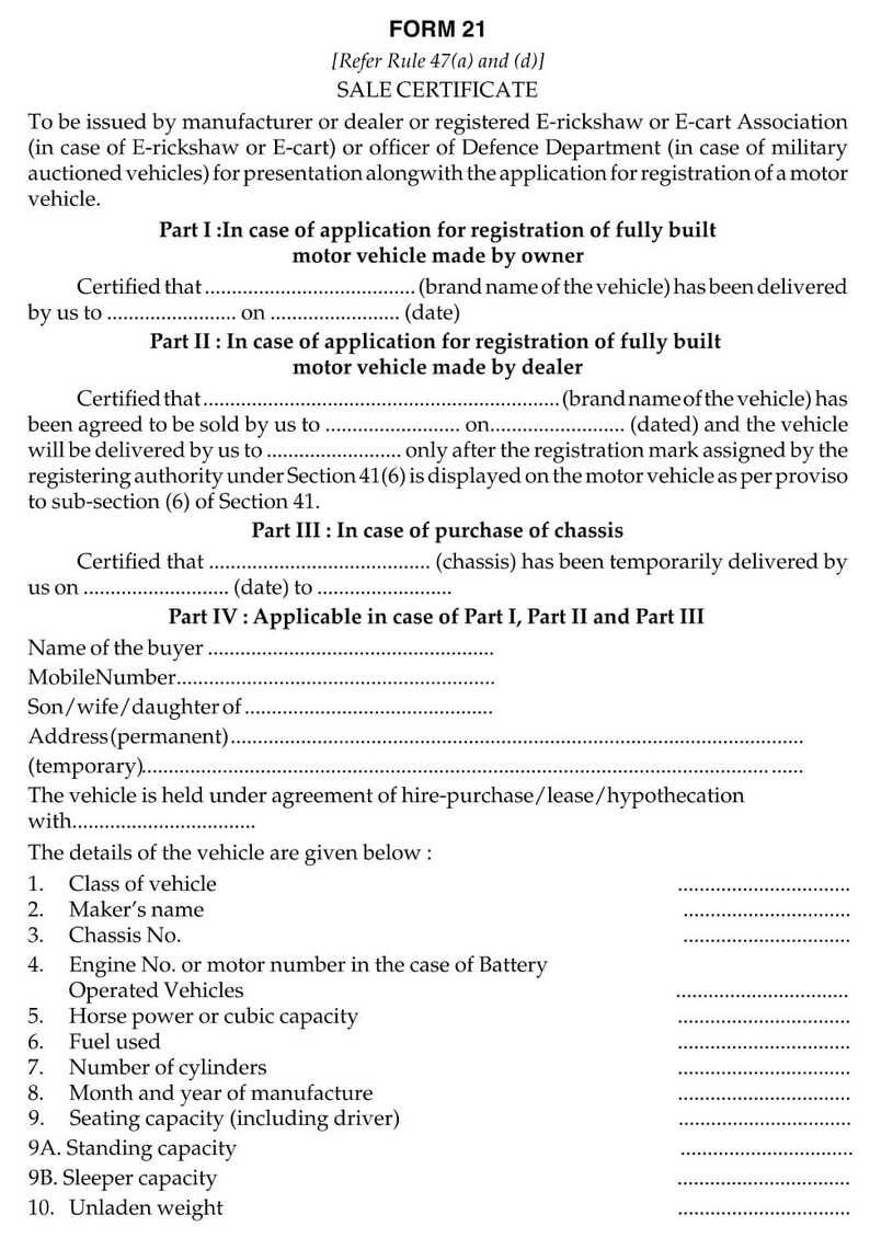 Vehicles Related Form 21 Download Sale Certificate