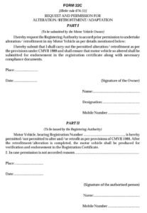 Vehicles Related Form 22C Download Request and permission for alteration