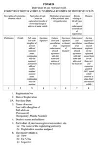 Vehicles Related Form 24 Download Registration of Motor Vehicle