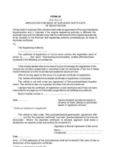 Vehicles Related Form 26 Download Application for the Issue of Duplicate Certificate of Registration