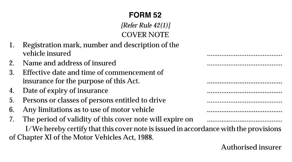 Vehicles Related Form 52 Download Cover Note