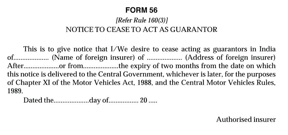Vehicles Related Form 56 Download Notice to cease to Act as Guarantor