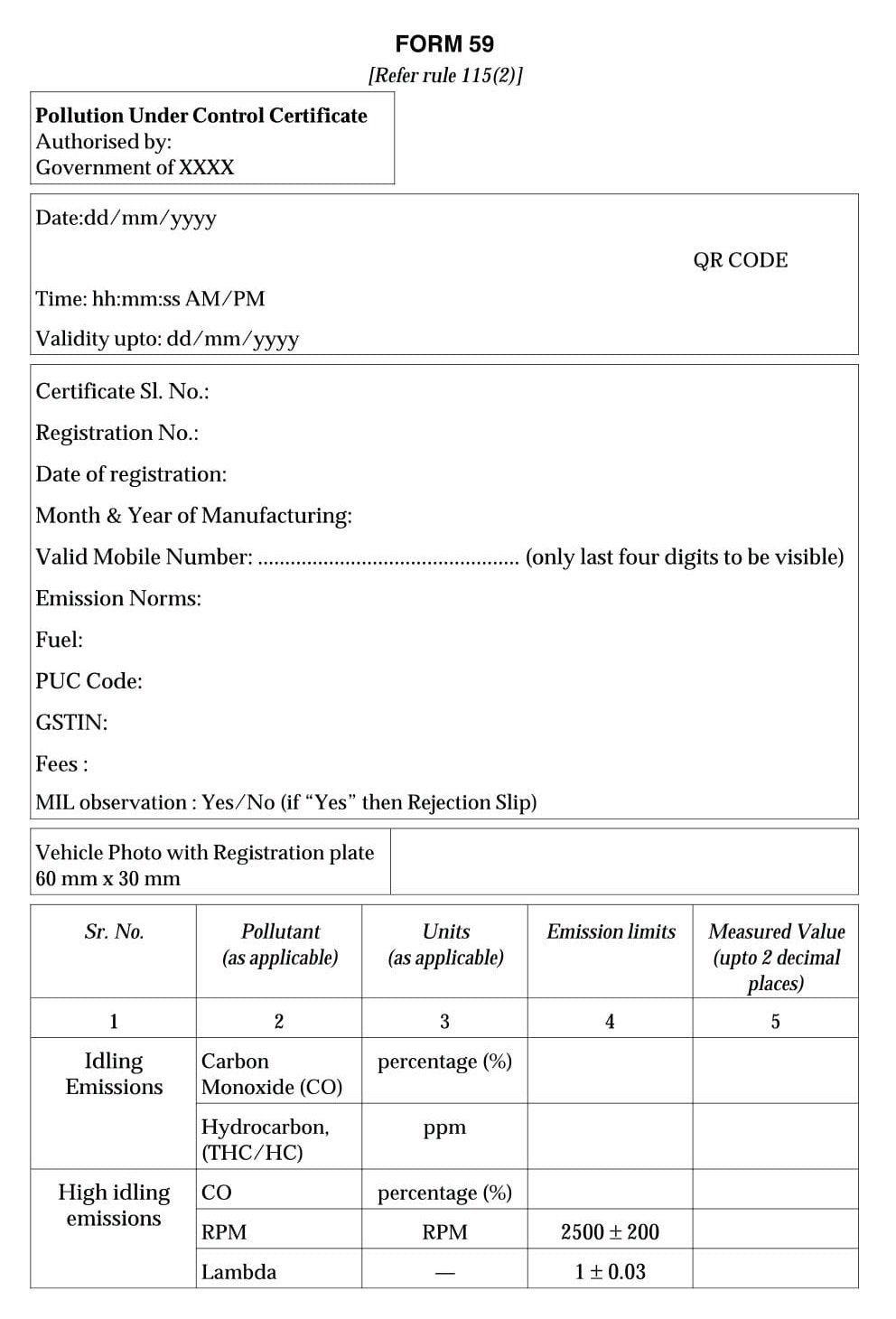 Vehicles Related Form 59 Download Pollution Under Control Certificate