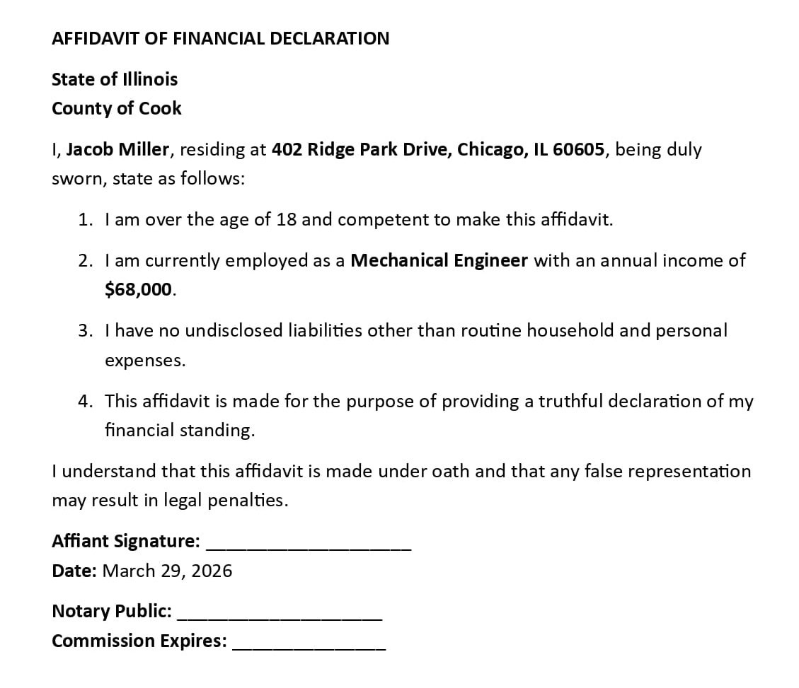 AFFIDAVIT OF FINANCIAL DECLARATION
