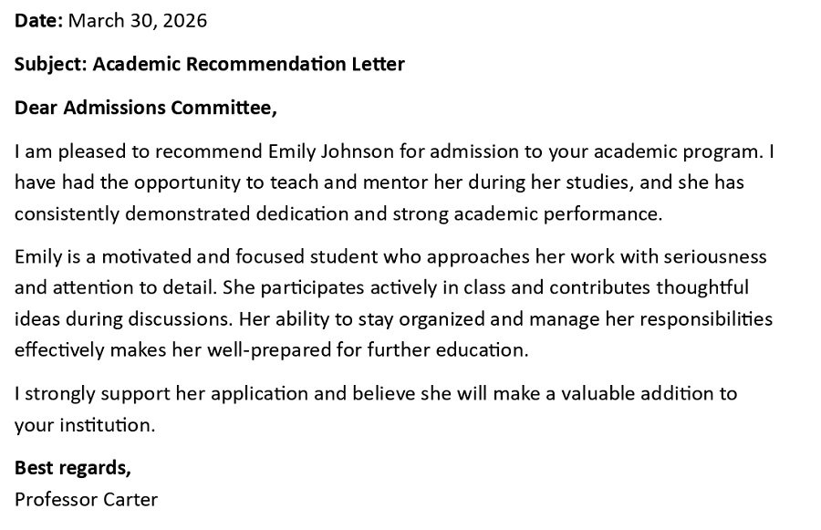 Academic Recommendation Letter