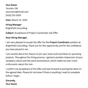 Job Offer Acceptance Letter (USA Professional Format + 5 Samples)