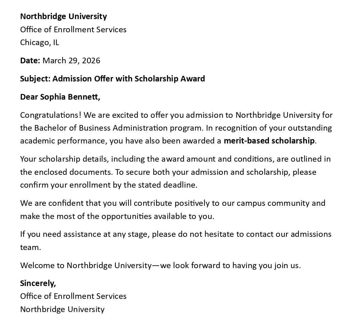 Admission Offer with Scholarship Award