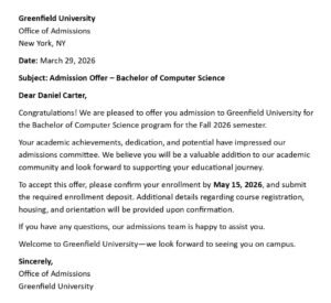 College Admission Letter (USA Format + 5 Templates)