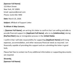 Affidavit of Support Letter (USA Immigration Format + 5 Samples)