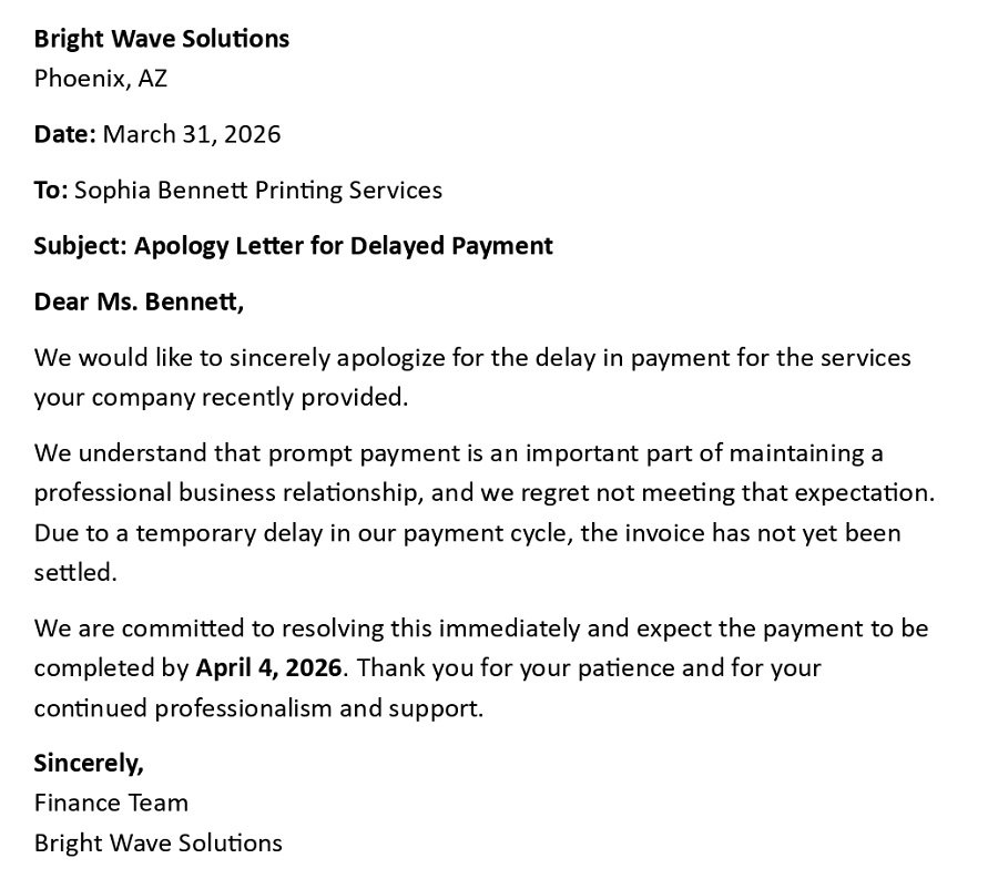 Apology Letter for Delayed Payment