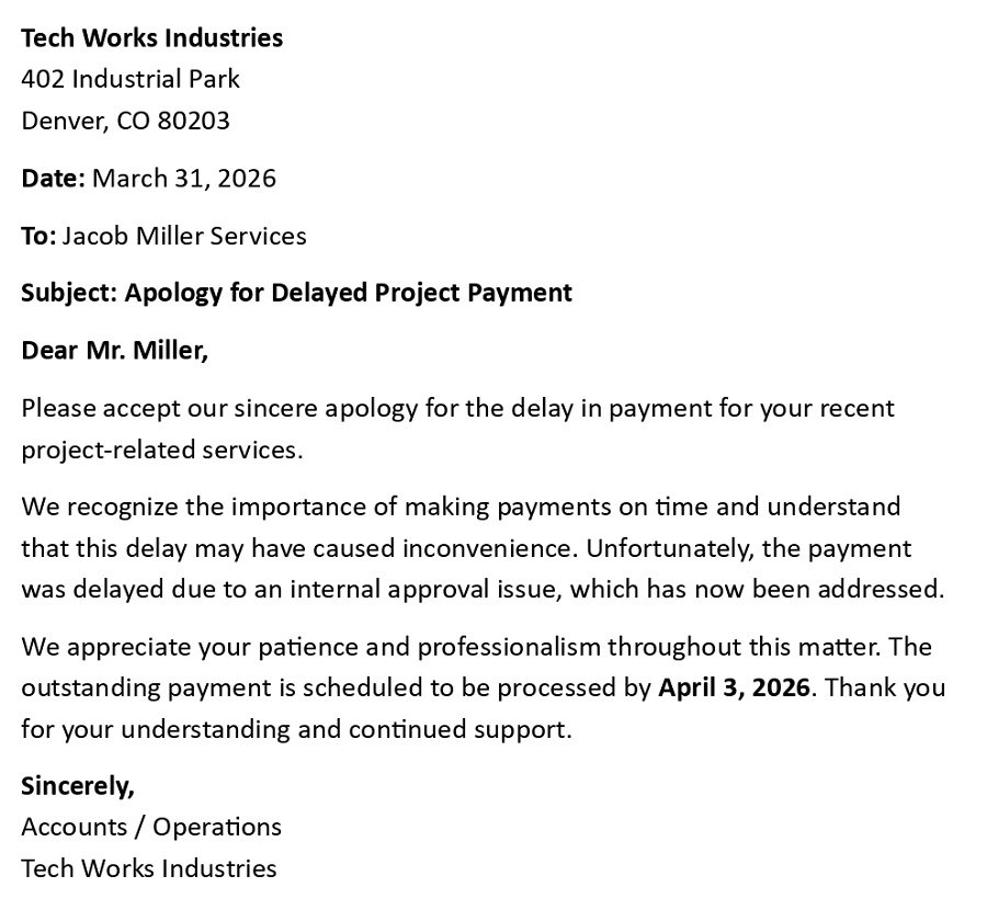 Apology for Delayed Project Payment