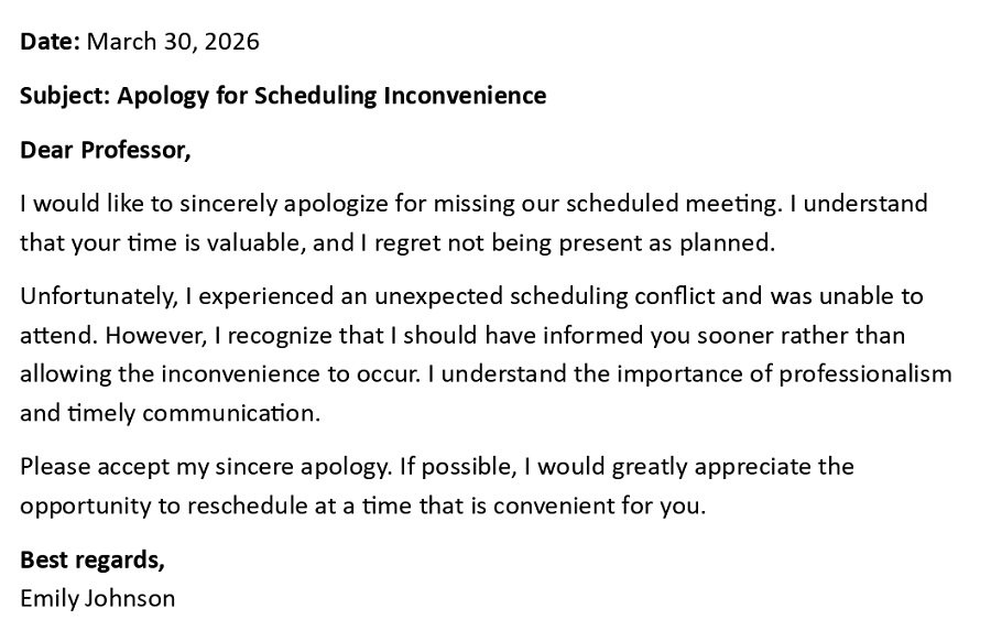 Apology for Scheduling Inconvenience