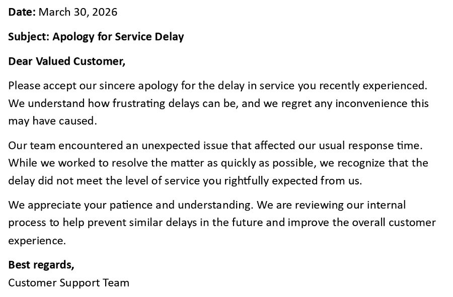Apology for Service Delay
