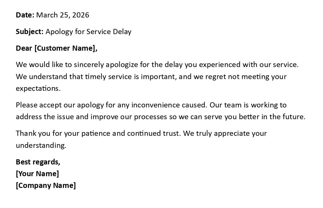 Apology for Service Delay