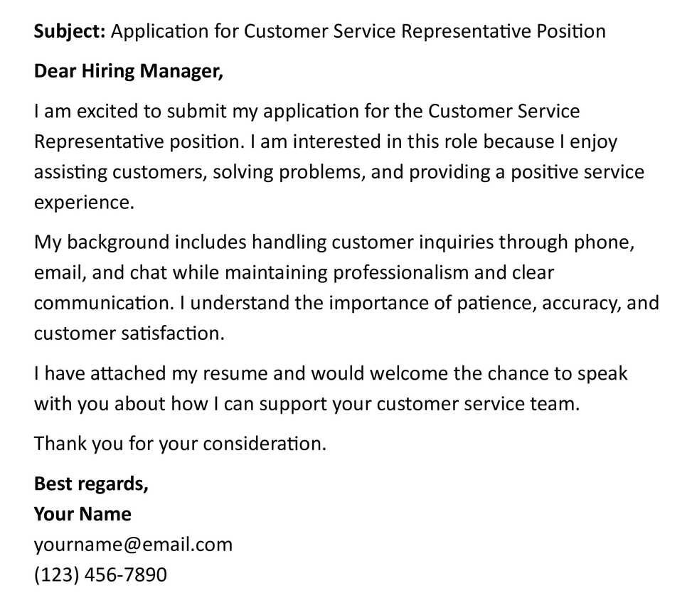 Application for Customer Service Representative Position