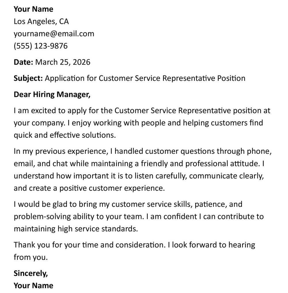Application for Customer Service Representative Position