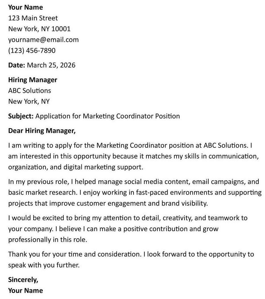 Application for Marketing Coordinator Position 