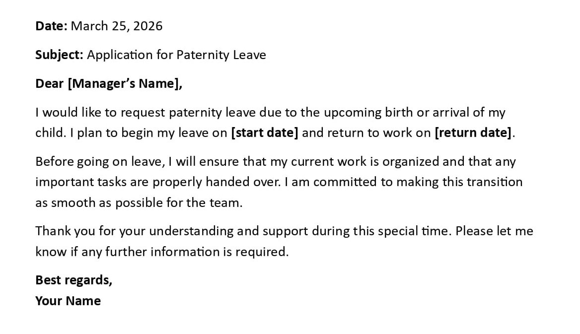 Application for Paternity Leave