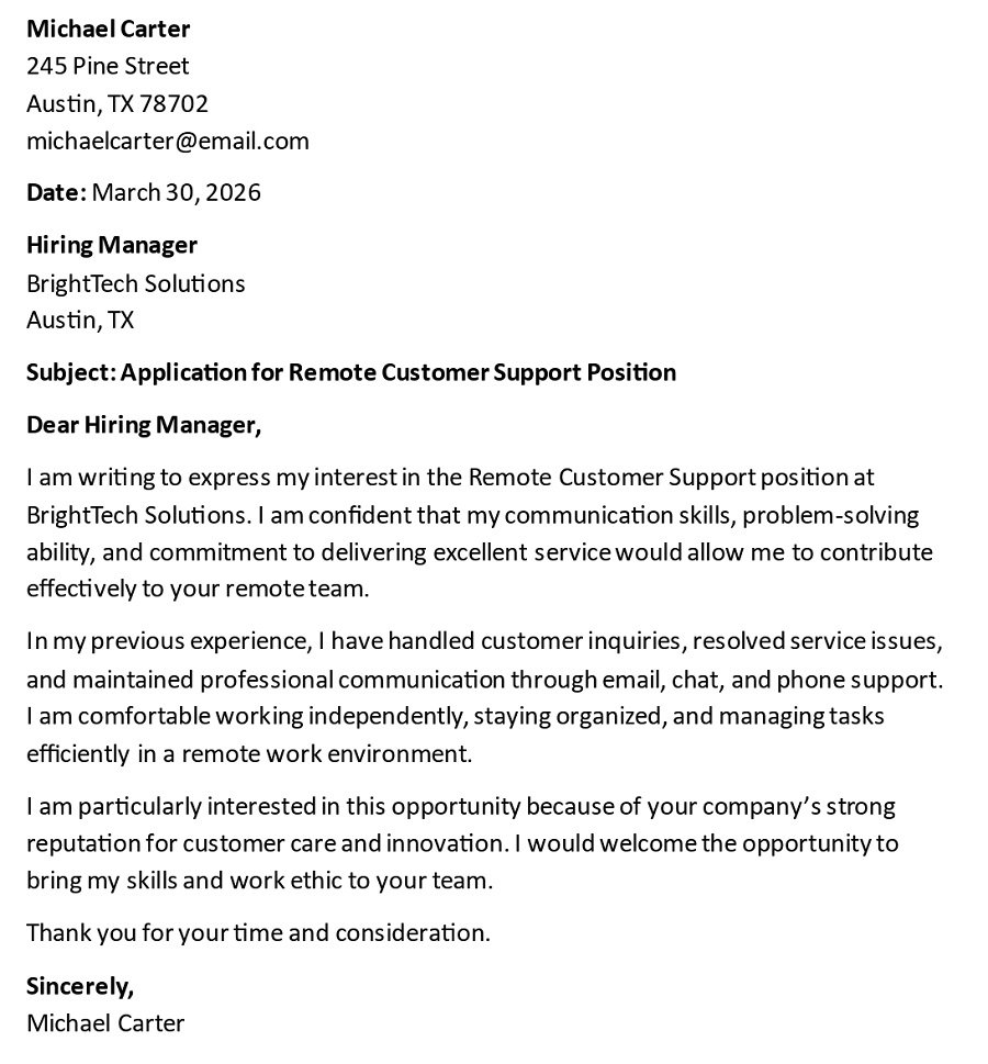 Application for Remote Customer Support Position