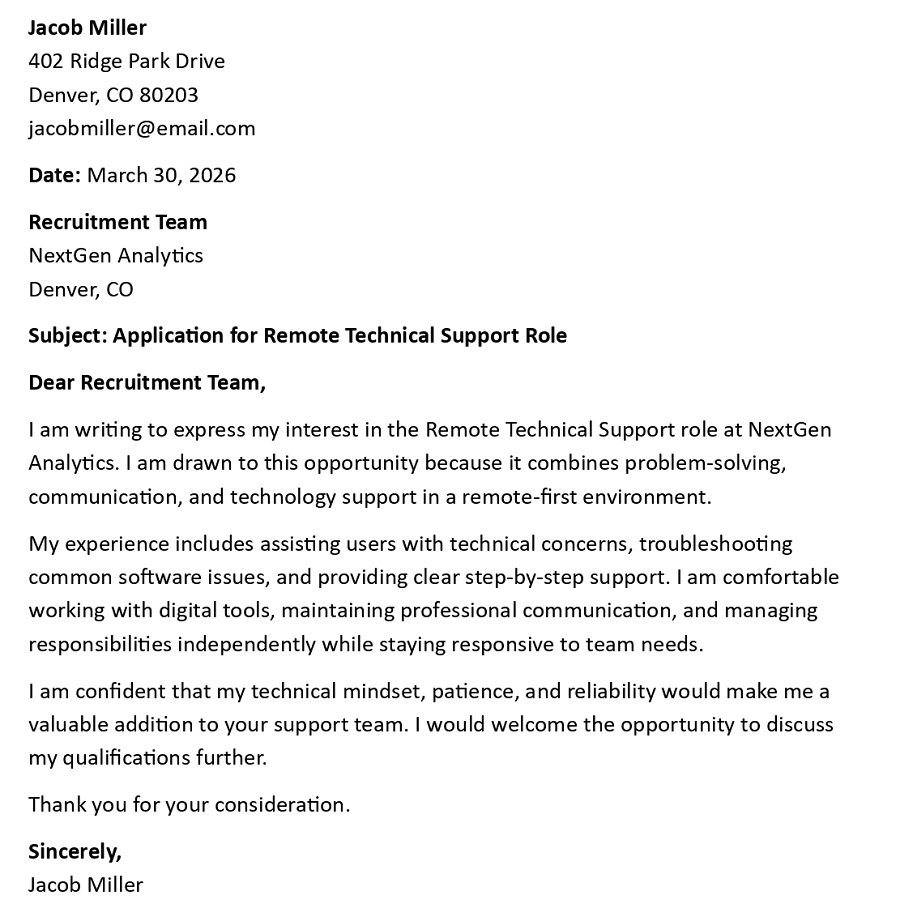 Application for Remote Technical Support Role