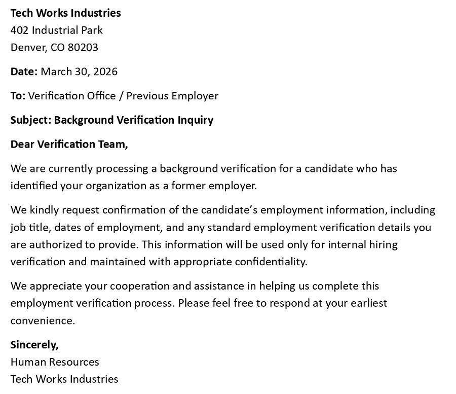 Background Verification Inquiry