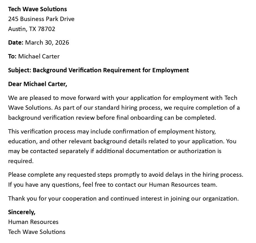 Background Verification Requirement for Employment