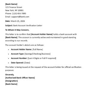 Bank Account Verification Letter (USA Format + 5 Samples)