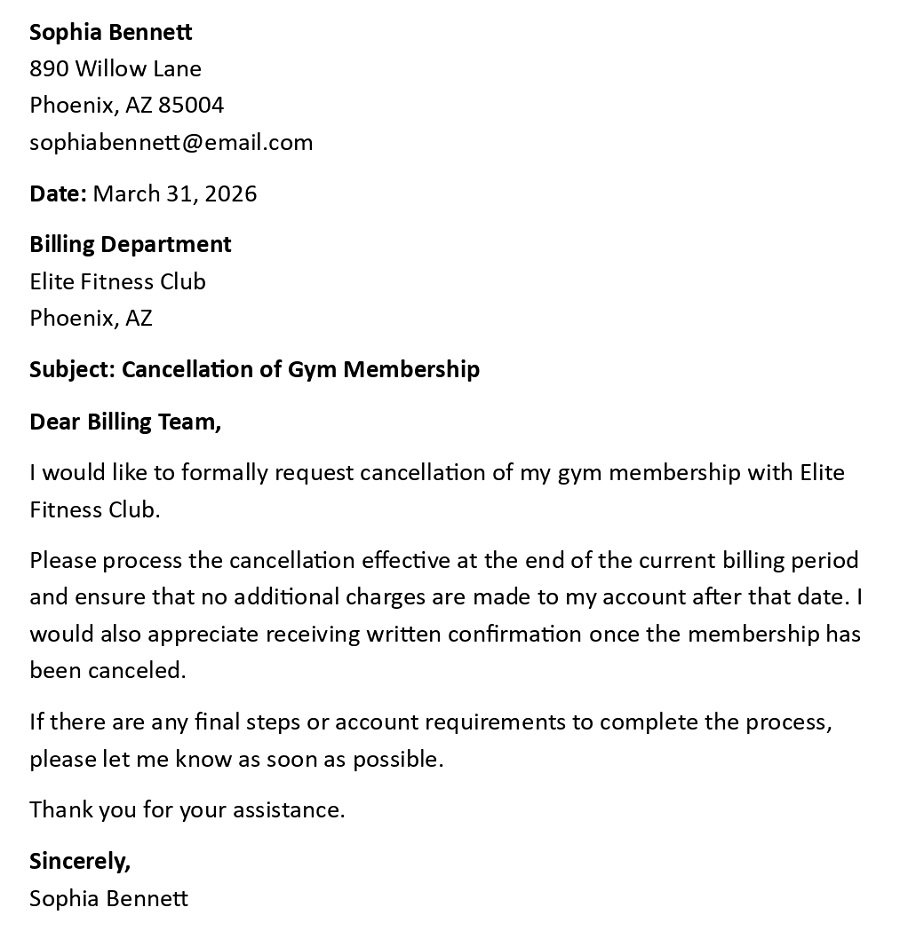 Cancellation of Gym Membership