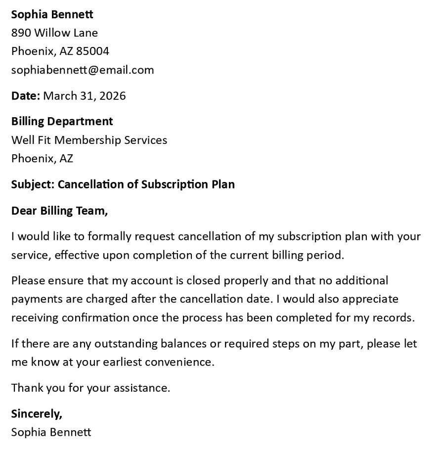 Cancellation of Subscription Plan