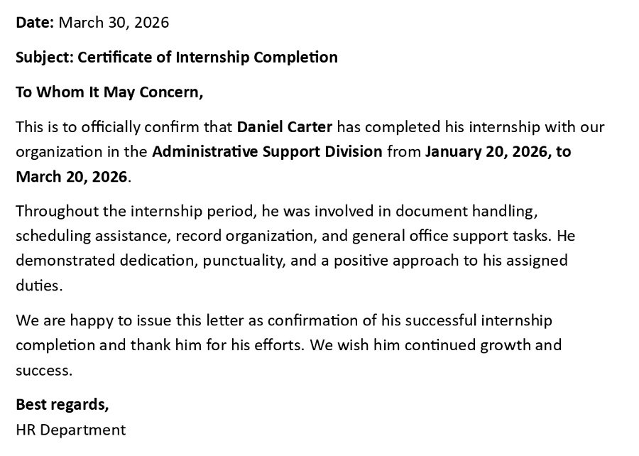 Certificate of Internship Completion