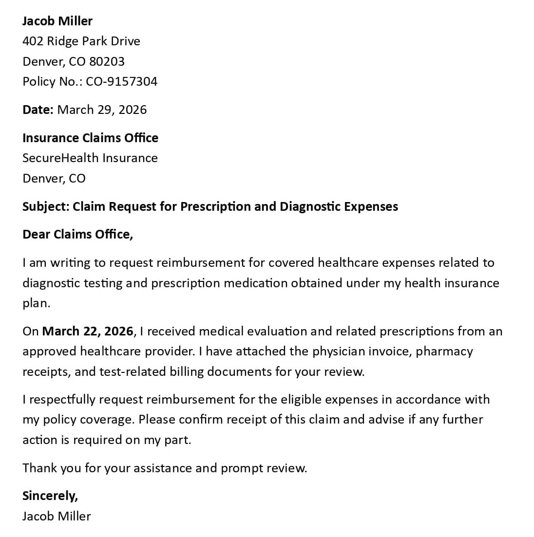Claim Request for Prescription and Diagnostic Expenses